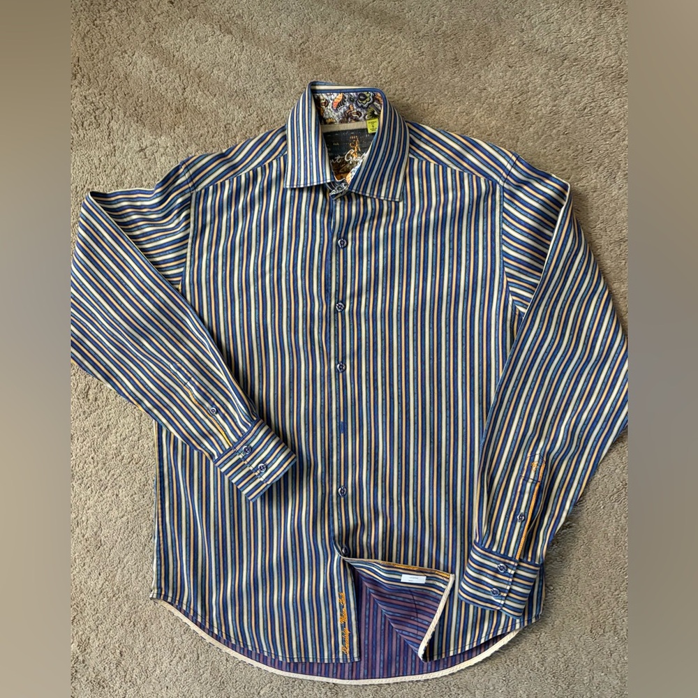 Men’s Robert Graham striped long sleeve shirt size Small 100% cotton